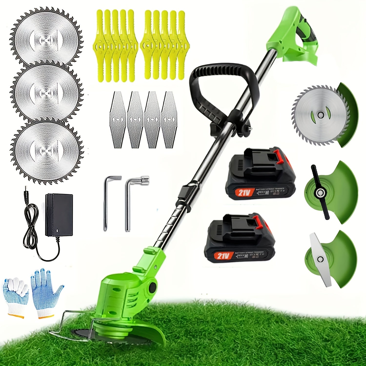 Portable Cordless Electric Lawn Mower with 2 Lithium-Ion Batteries and 3 Interchangeable Blades – Handheld Weed Wacker