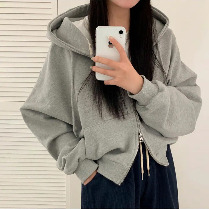 Cozy Fleece Double-Zipper Hooded Sweater Coat