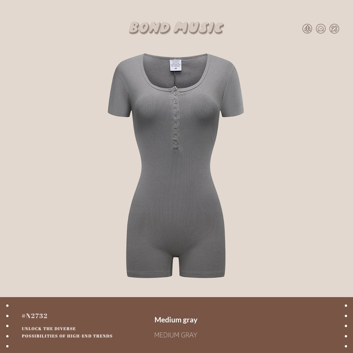 U-neck Buttoned Slimming One-piece Jumpsuit With Shorts