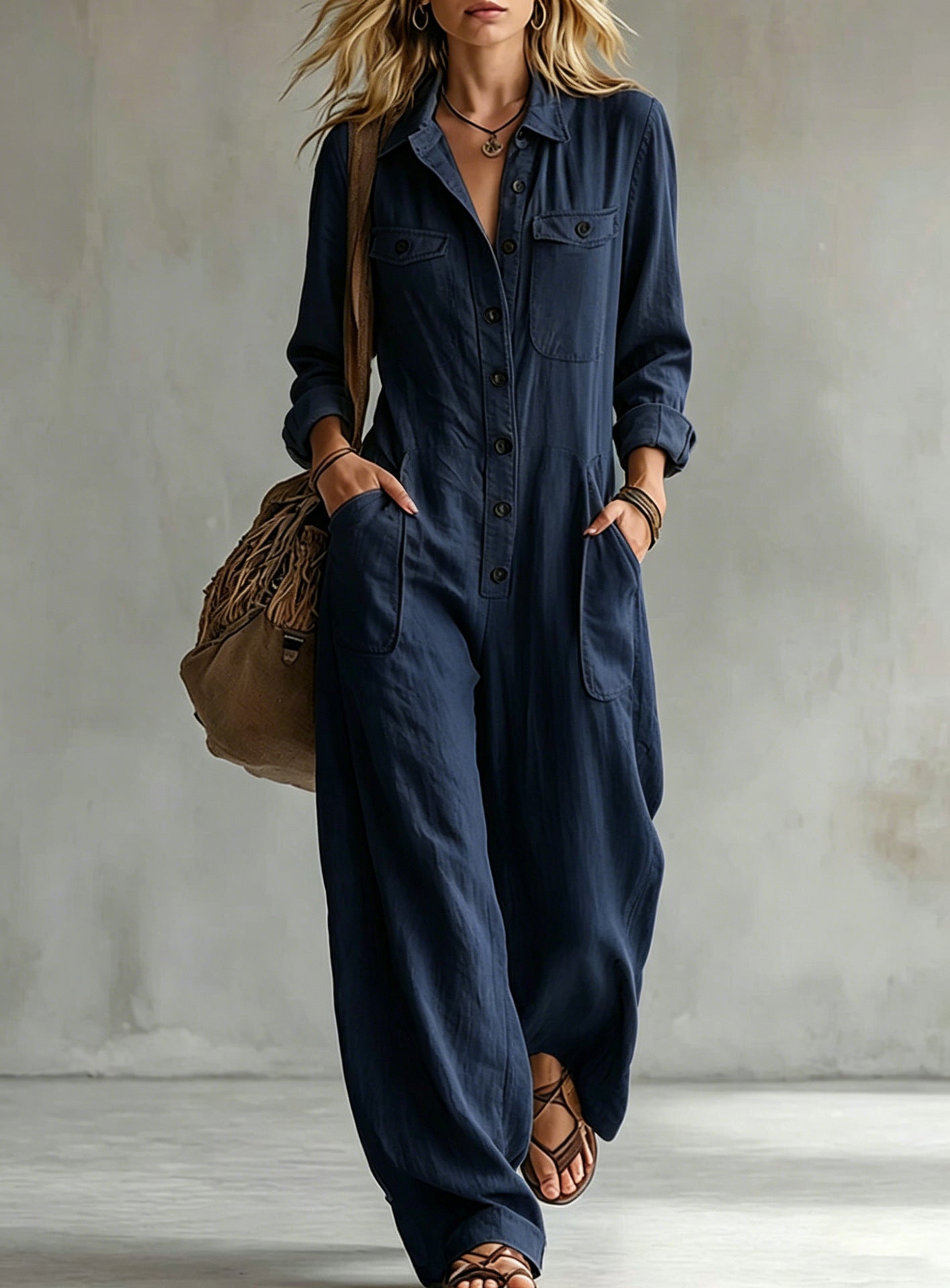Women's Casual Linen Workwear Jumpsuit