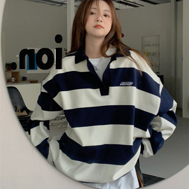 Retro Striped Polo Sweater for Women | Chic Casual Knitwear