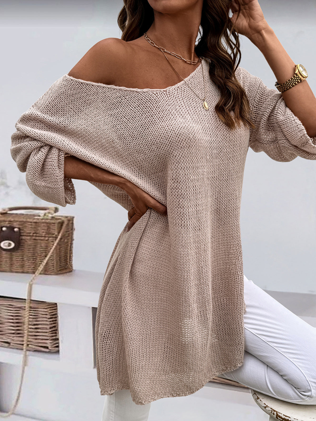 Fashion V-neck Pullover Plus Size Women's Knitted Sweater