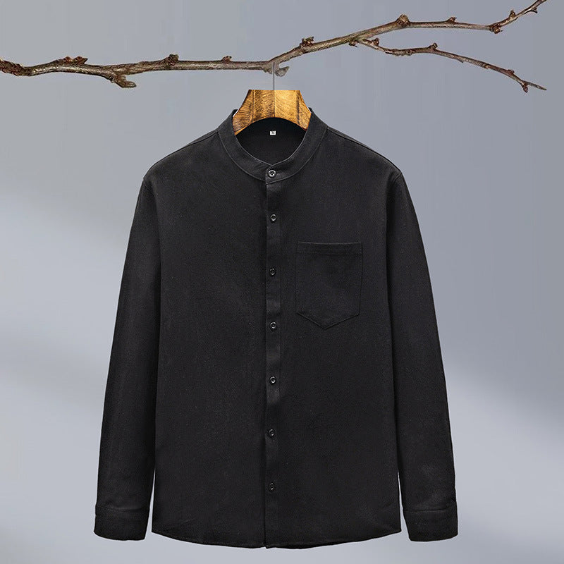 Cotton And Linen Solid Color National Style Men's Shirt