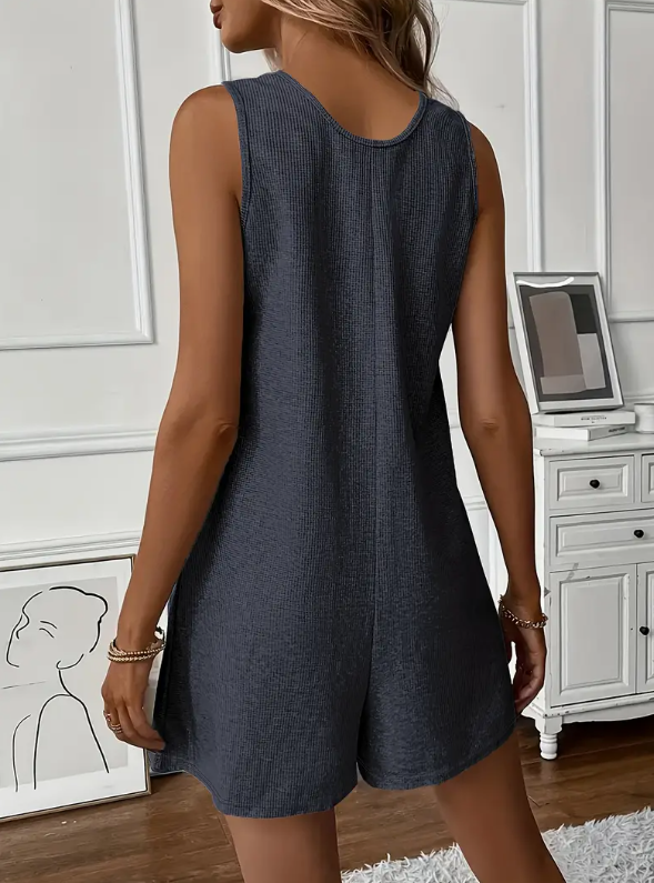 Sleeveless Romper Jumpsuit - Button Front