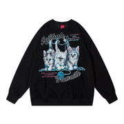 Men's Cute Kitten Print Casual Round Neck Pullover Sweater