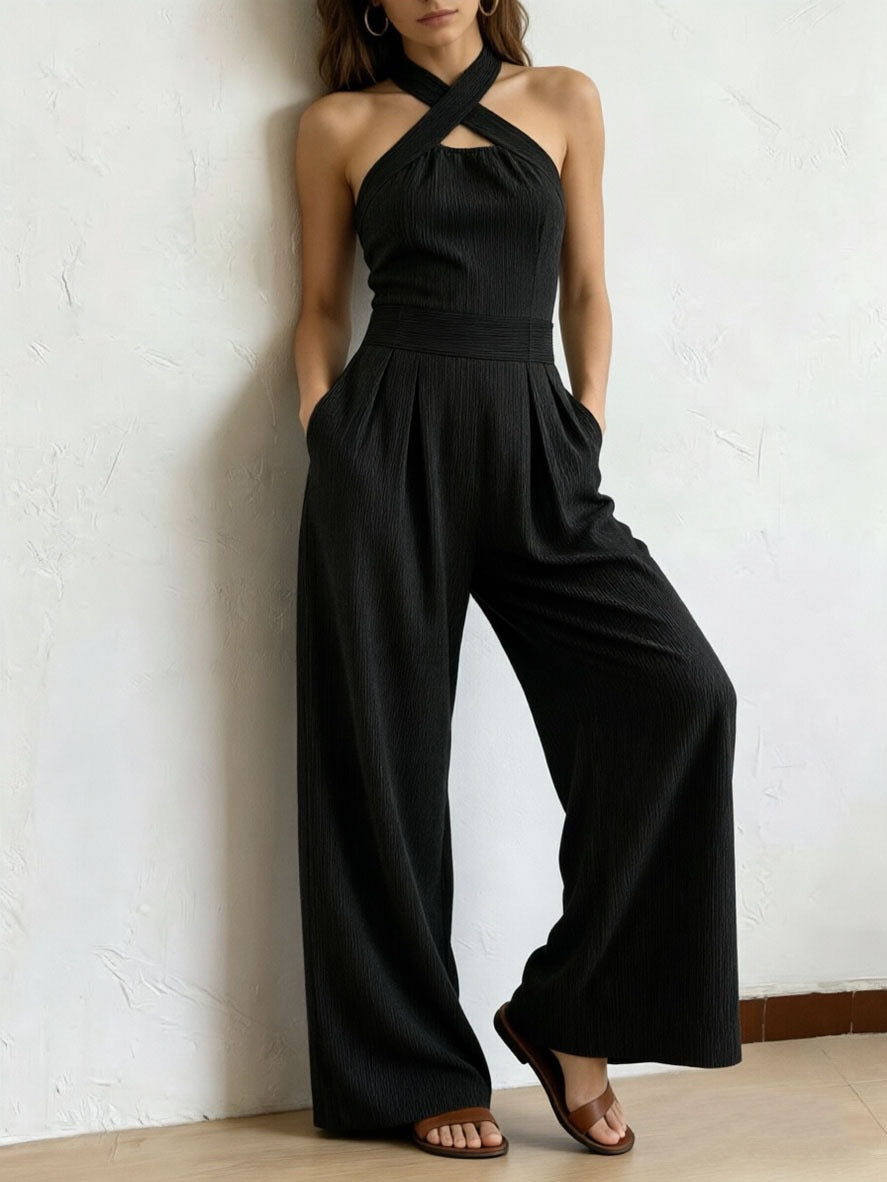 Chic Off-Shoulder Halter Wide-Leg Jumpsuit