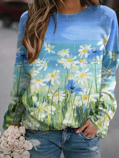 Women's 3D Print Loose Casual Round-Neck Autumn Sweater