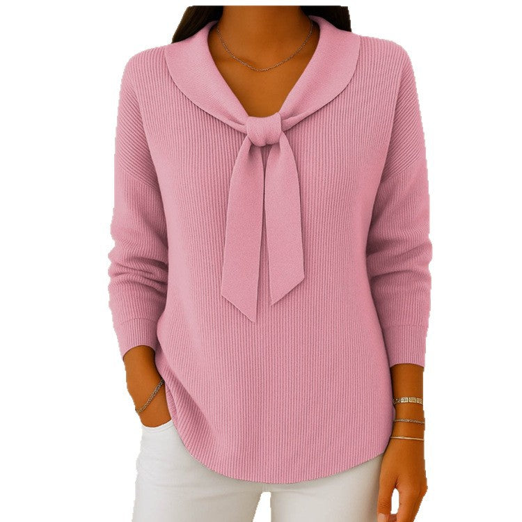 Women's Solid Color Loose and Knitted Bow Sweater