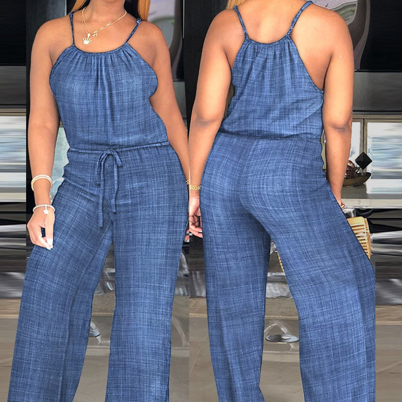 Casual Cotton Linen Drawstring Jumpsuit