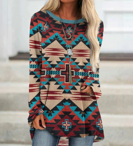 Long T-shirt Dress Retro Ethnic Style