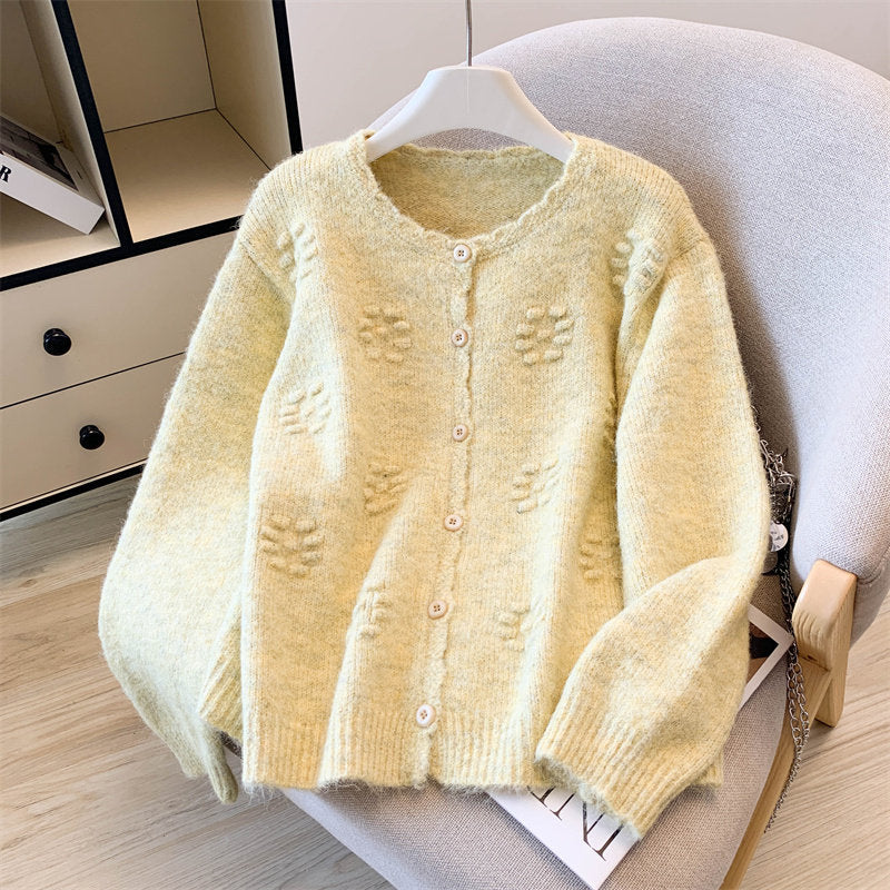 Womens Crew-neck Sweater Coat Loose-fitting Outerwear Knitted Cardigan
