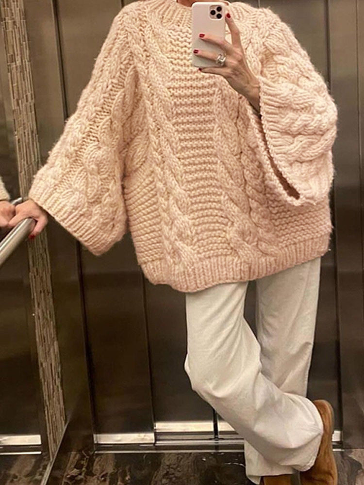 Loose Casual Versatile Solid-color Fashionable and Elegant Knit Sweater