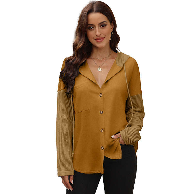 Women's Autumn Leisure All-matching Contrast Color Hooded Sweatshirt