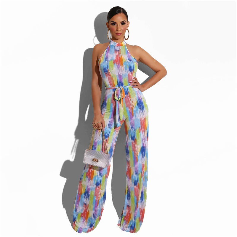 Chic Backless Striped Casual Jumpsuit for Women