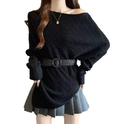 Womens French-style Off-shoulder Long-sleeve Knit Top