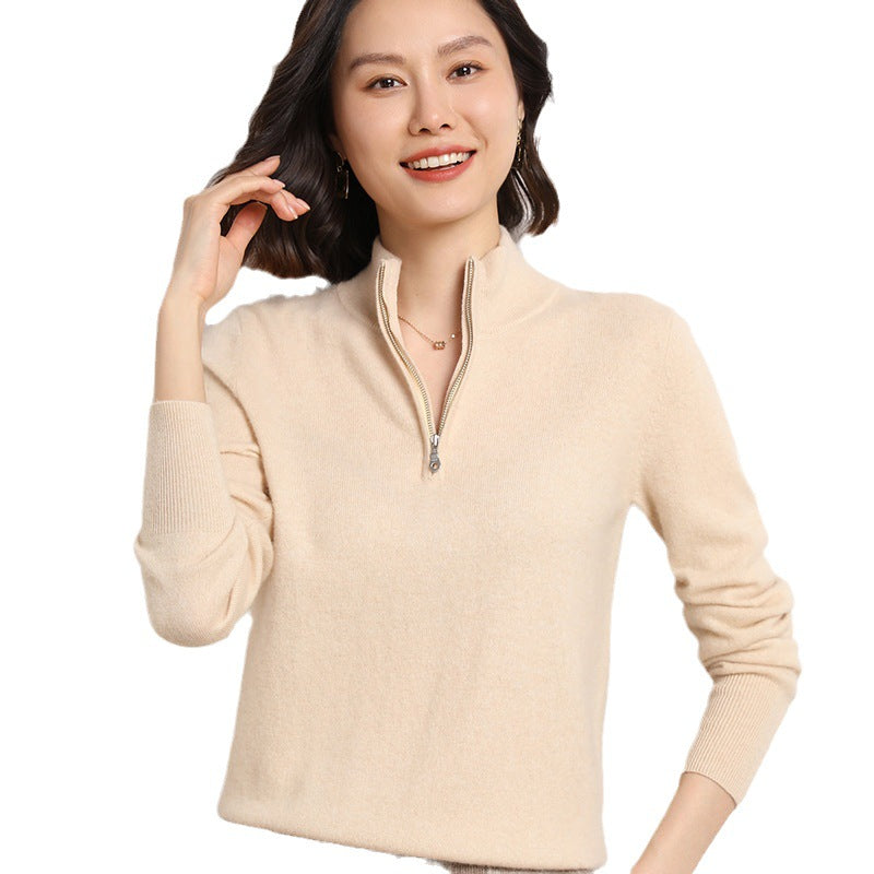 Half-open Zipper Collar Pullover Knitted