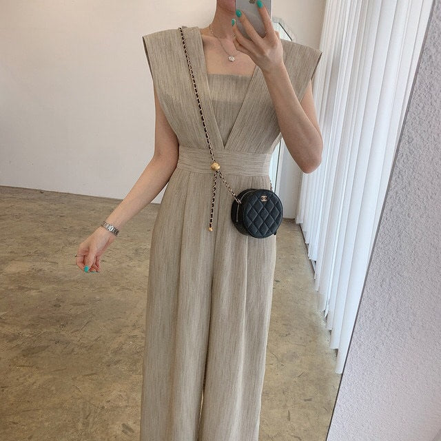 Women's Retro Square Collar High Waist Jumpsuit