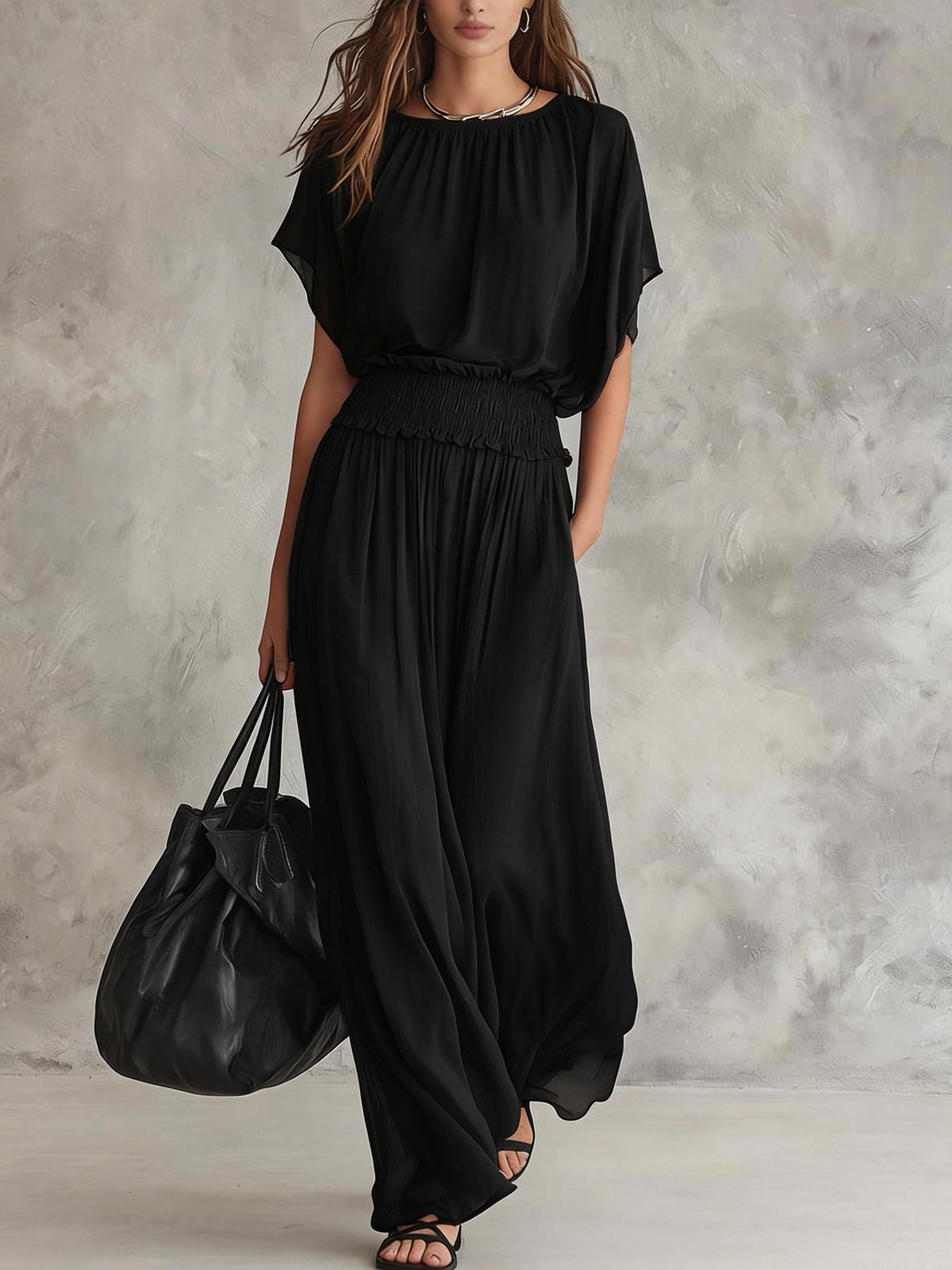 Elegant Draped Waist Flowing Summer Long Dress