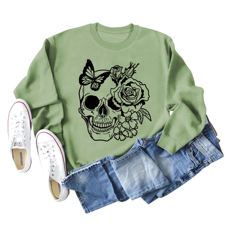 Women's Skull Butterfly Graphic Long Sleeve Sweater