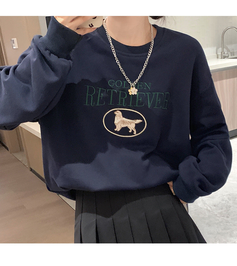 Cute Cartoon Embroidered Oversized Pullover Sweatshirt