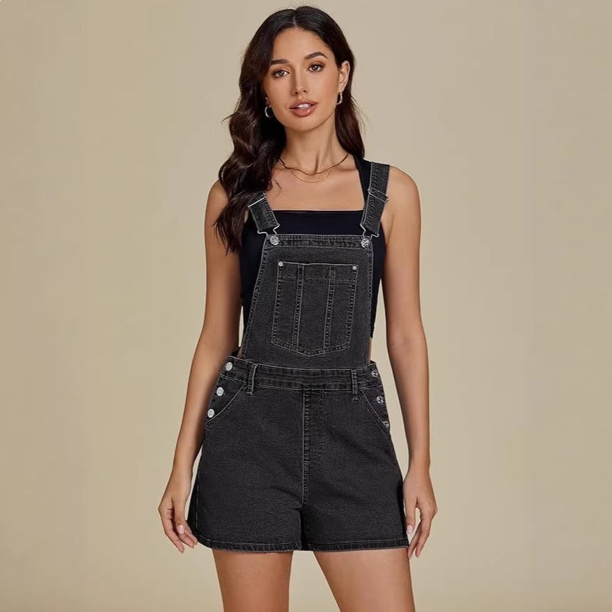 Women's Denim Suspender Shorts Chic Streetwear Romper