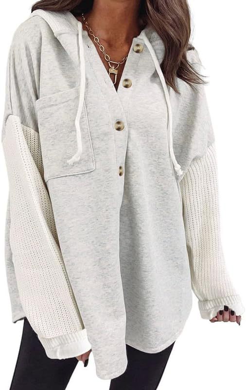 Women's Casual Loose Button Hooded Sweatshirt