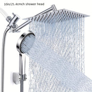 High‑Pressure Rainfall & Handheld Shower Combo with 11″ Extension Arm – 9 Spray Settings, Anti‑Leak, Adjustable Height/Angle, Chrome/Matte Black Finish