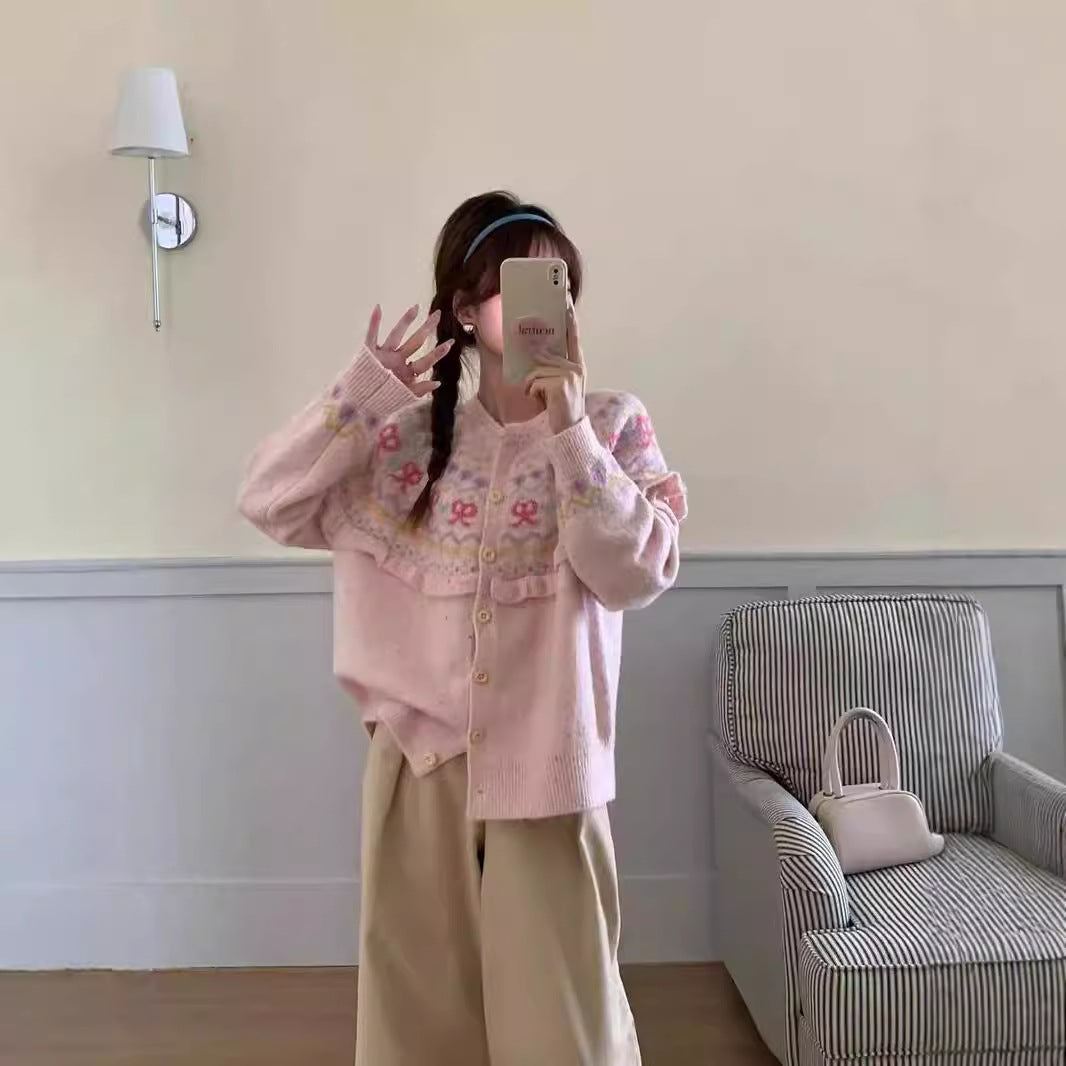 Retro Bow Knit Cardigan Sweaters