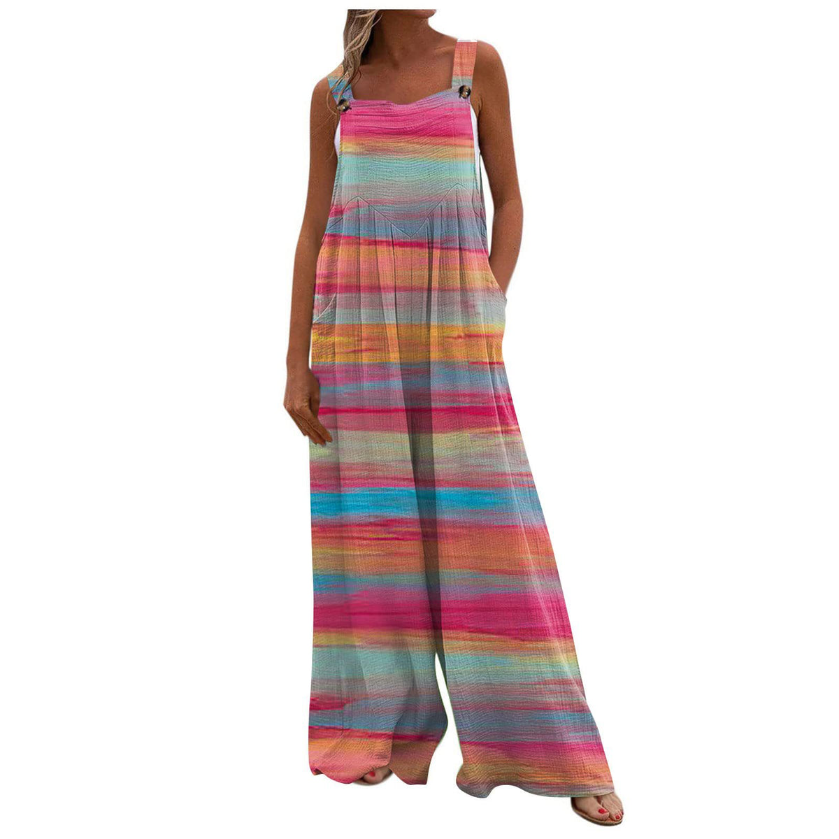 Boho Printed Patchwork Pocket Jumpsuit