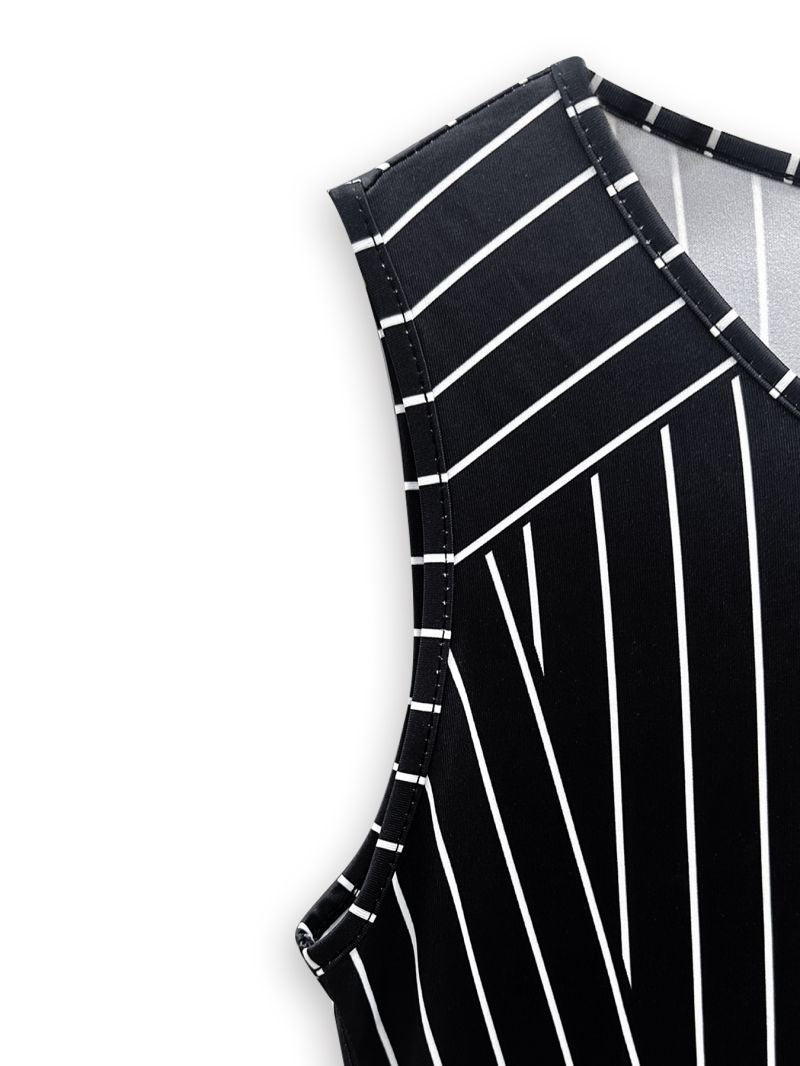 Sleeveless Waist-cinched A-line Dress with a Deep V-neck