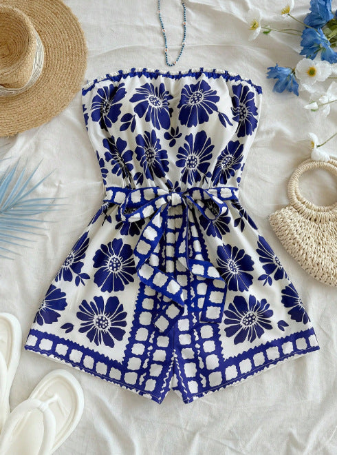 Chic Printed Backless Halter Resort Jumpsuit