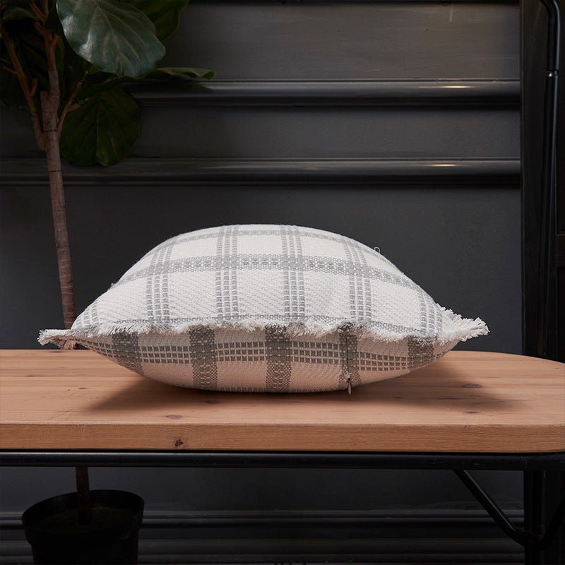 Chanel-Style Plaid Throw Pillow Cover with Tassel Trim - 45x45cm