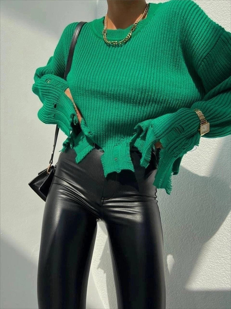 Chic Ripped Oversized Knit Sweater for Women