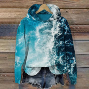 Ombre Wave Design Hoodie for Women