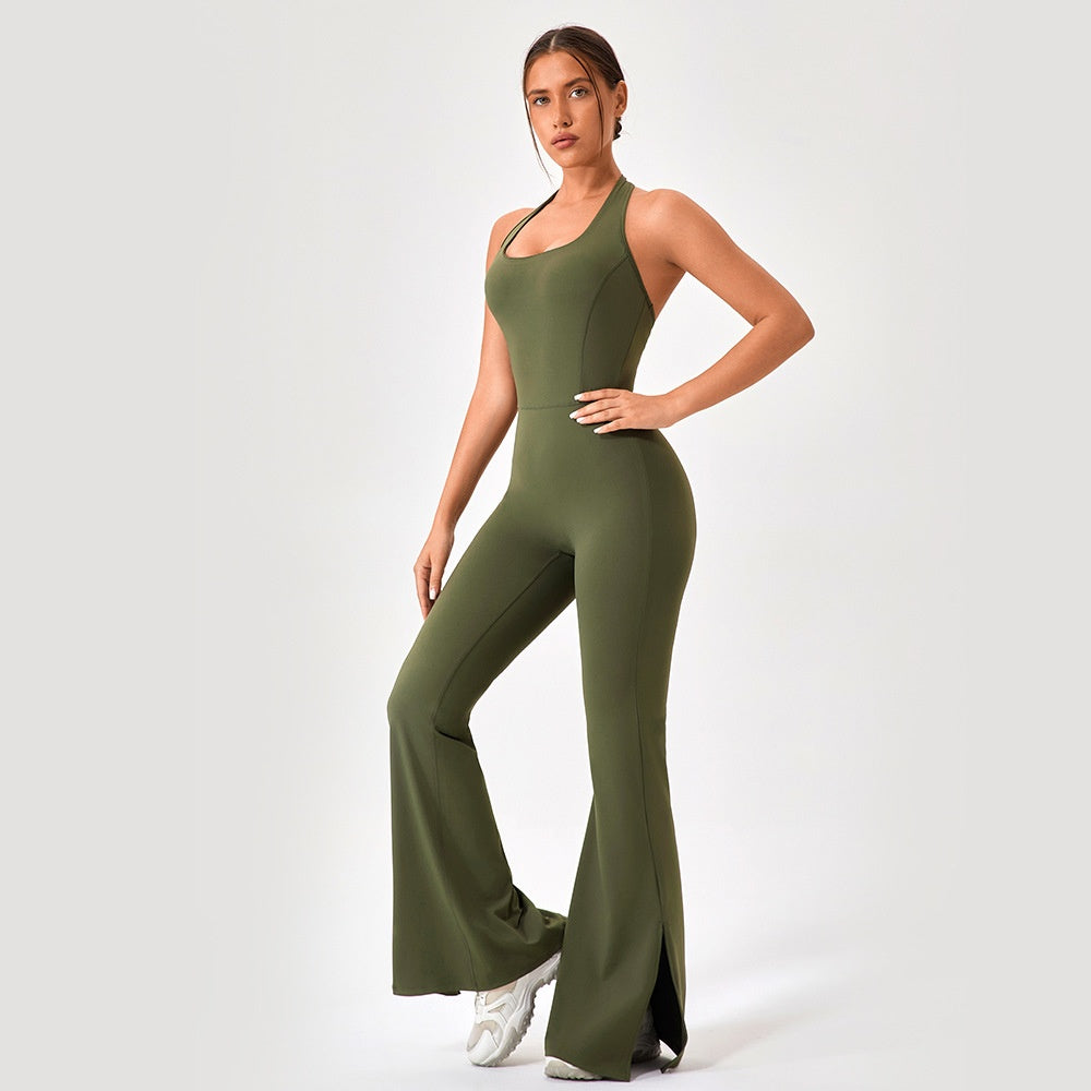 Flared Yoga Bodysuit for Women - Workout Jumpsuit