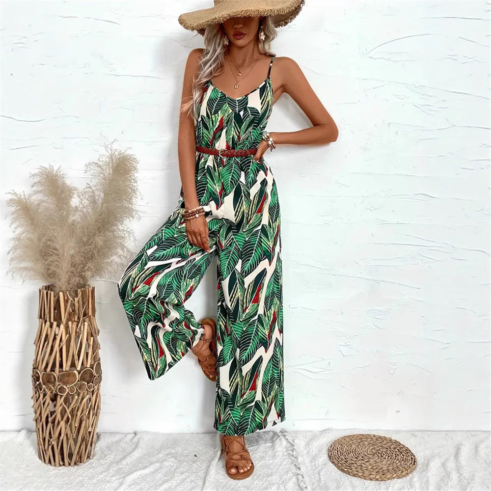 Elegant Printed High-Waist Flowy Cami Jumpsuit