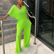 Women's Casual V-Neck Loose Solid Color Jumpsuit