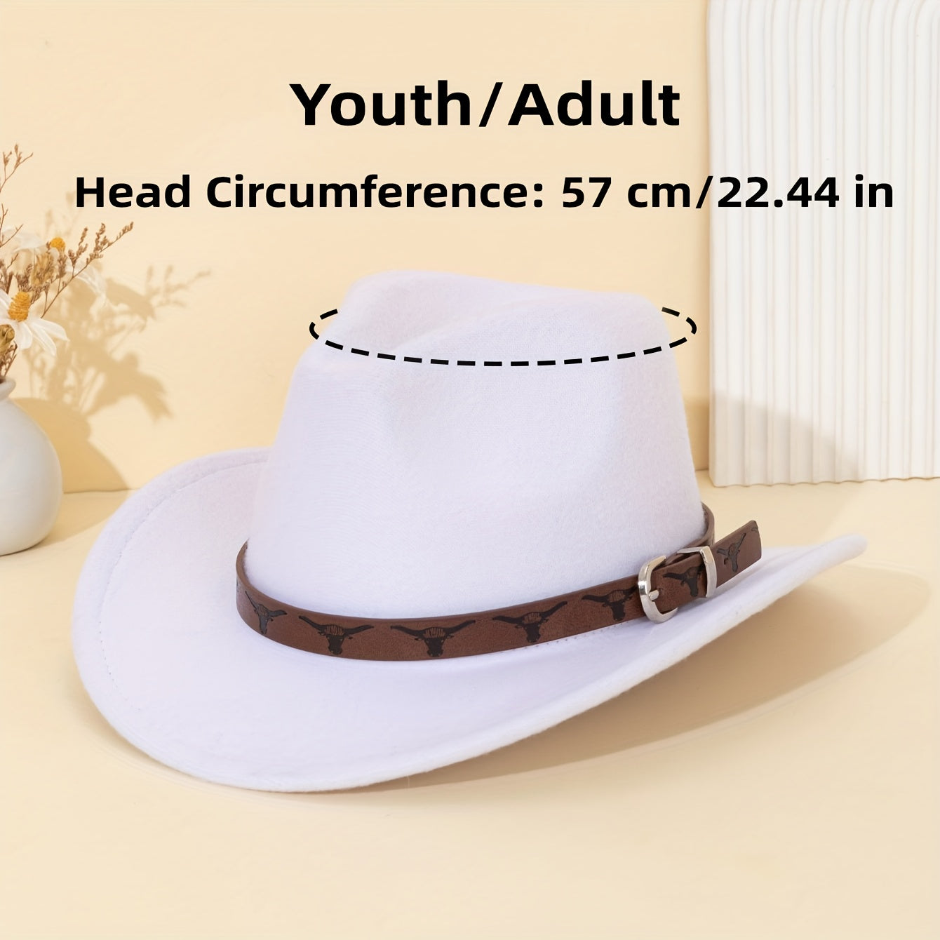 Brown Leather Western Cowboy Hat with Bull Print