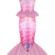 Girls Mermaid Dress with 3D Tail and Ruffled Skirt