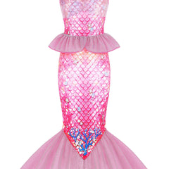 Girls Mermaid Dress with 3D Tail and Ruffled Skirt