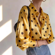 Satin Yellow Polka-dot Shirt For Women
