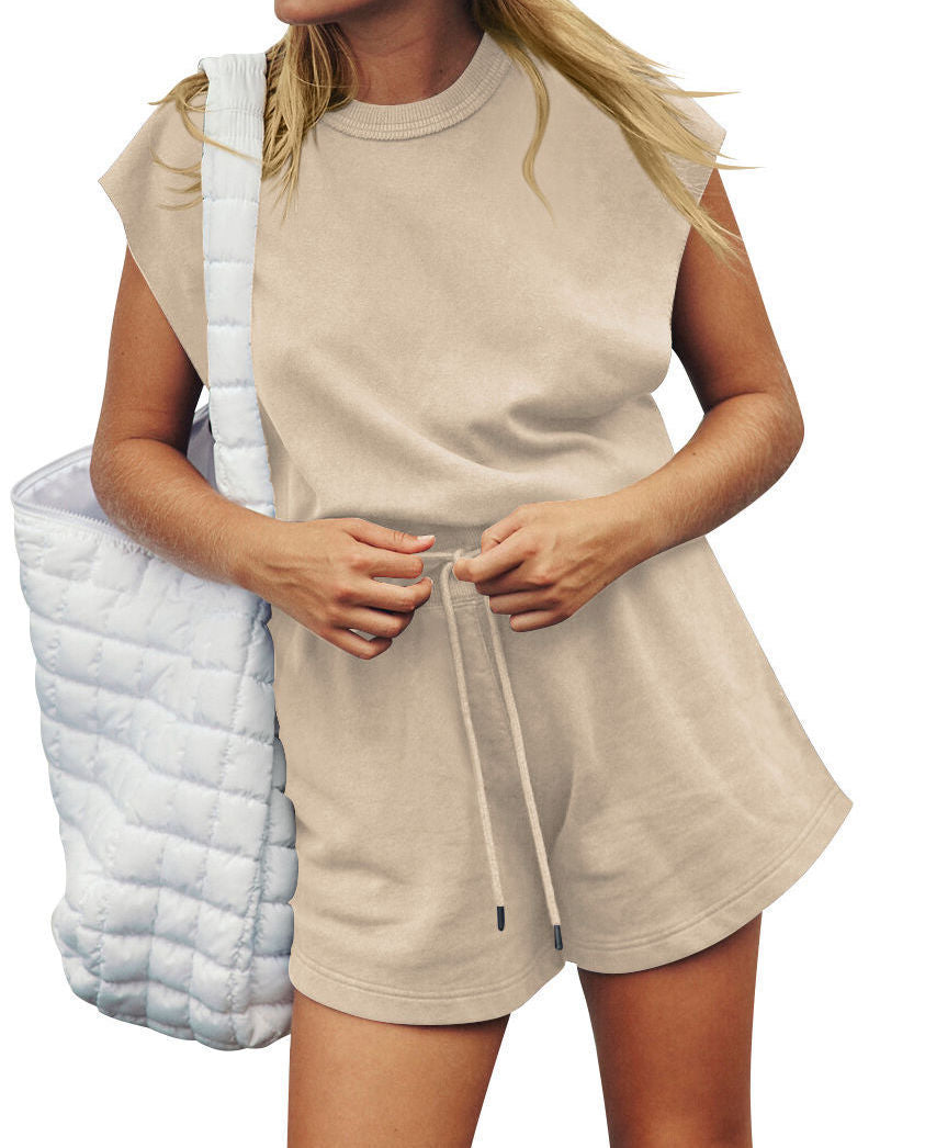 Women's Casual Sleeveless Backless Romper & Drawstring Shorts