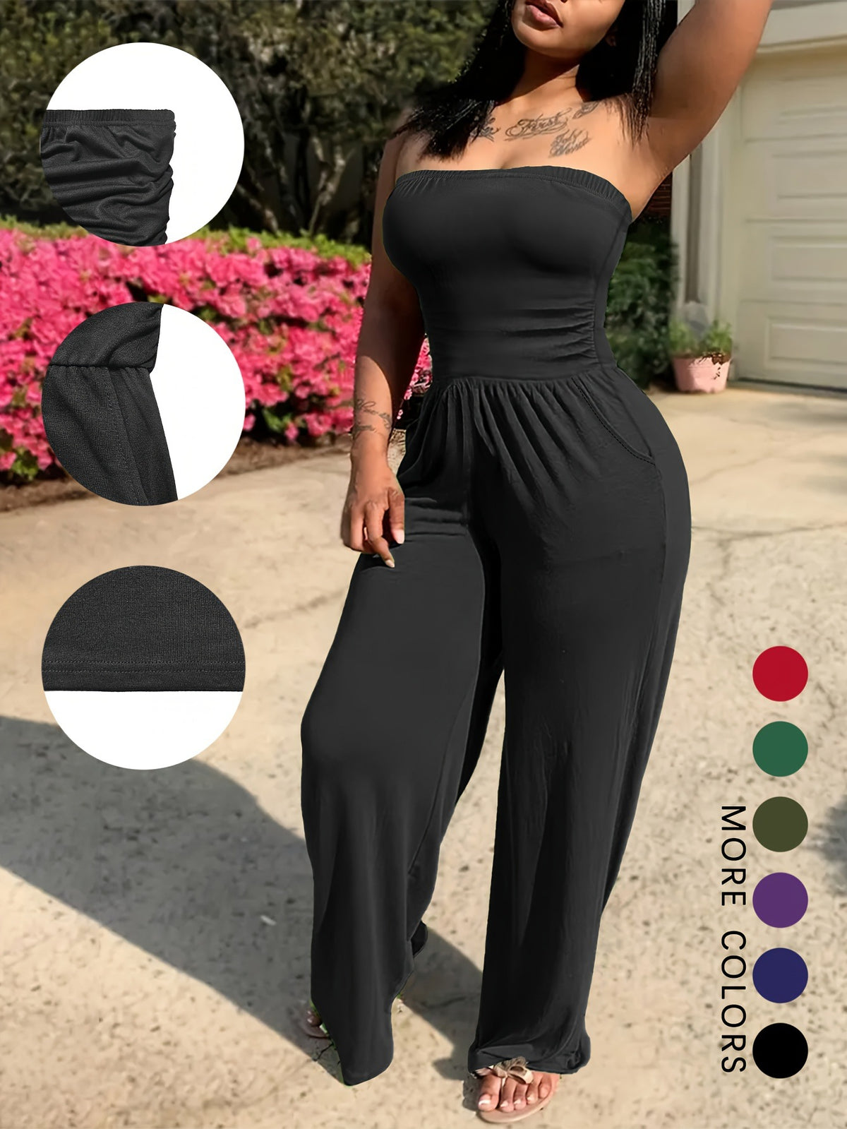 Comfy Chenille Strapless Casual One-Piece Jumpsuit