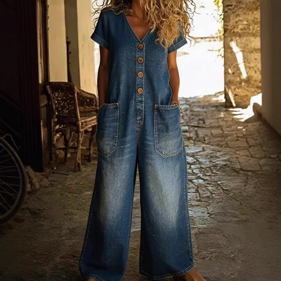 Women's Casual Cotton-Linen Midi Dress with Pockets
