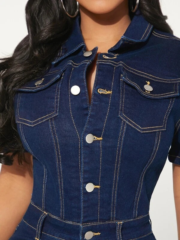 Women's Distressed Skinny Denim Jumpsuit Romper