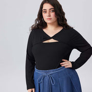 Plus Size High-Waisted Casual Long-Sleeve Slim Jumpsuit