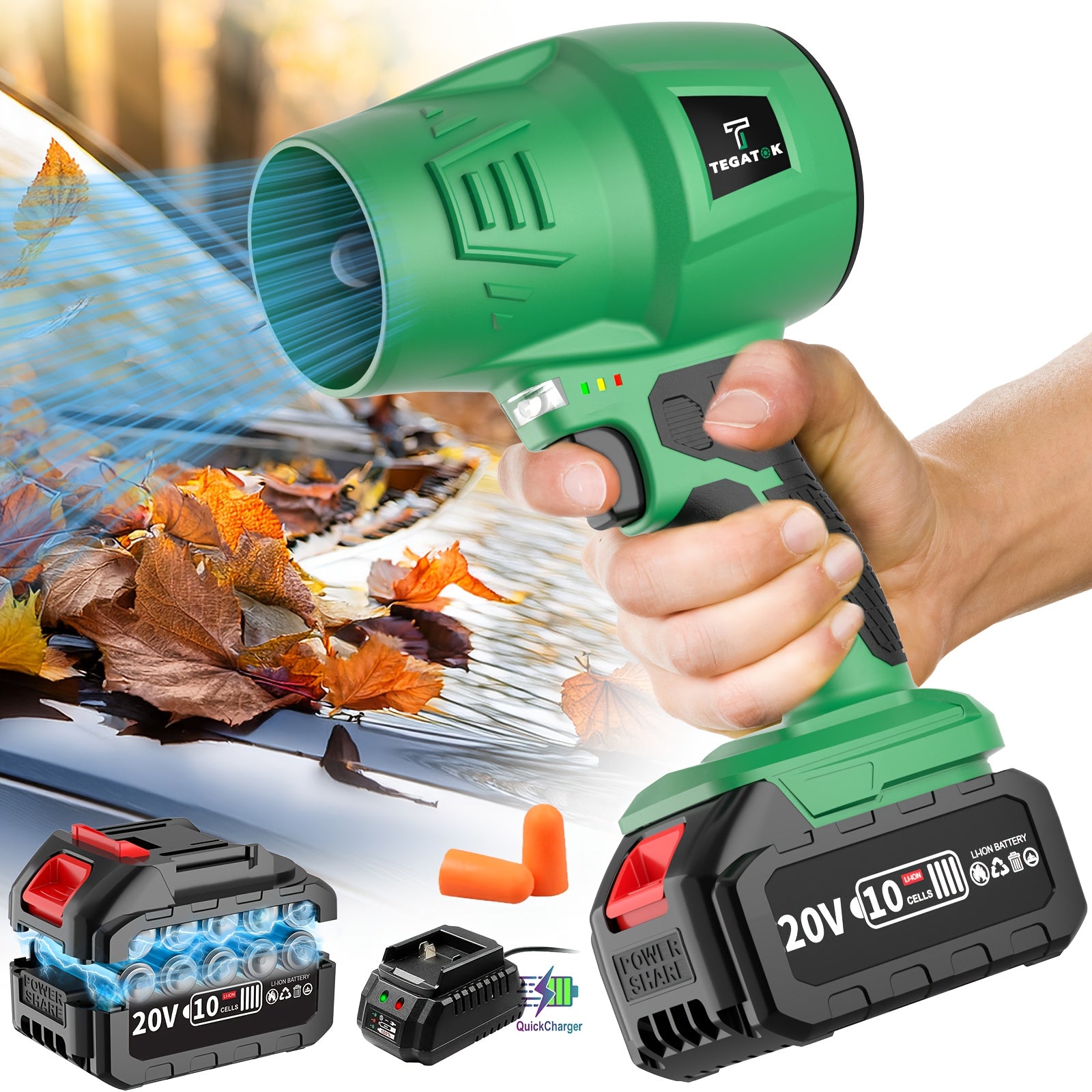 Turbo Jet Blower, 20000RPM Electric Cordless Leaf Blower, 20V 2.0/4.0AH Battery Jet Dry Blower, High Pressure Air Blower, Jet Blower Car Dryer, Hand Held Snow Blower, Home Outdoor, Blowing Leaves...