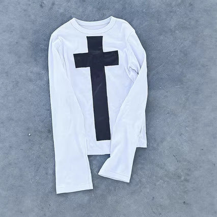 Chic Geometric Long‑Sleeve Top – Slim Fit Casual Tee for Fall/Winter