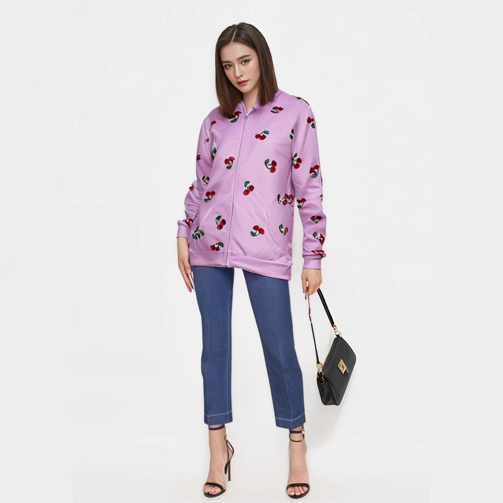 Cute Cherry Print Knit Cardigan Sweater Coat