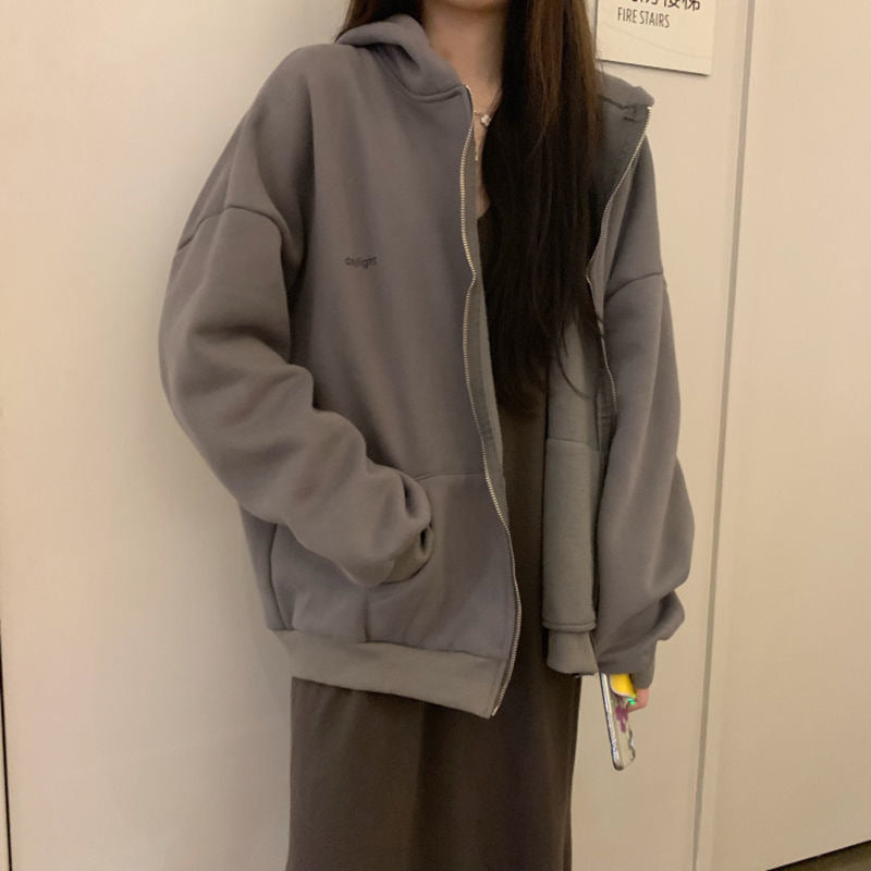 Women's Cozy Long Sleeve Zipper Pocket Hoodie